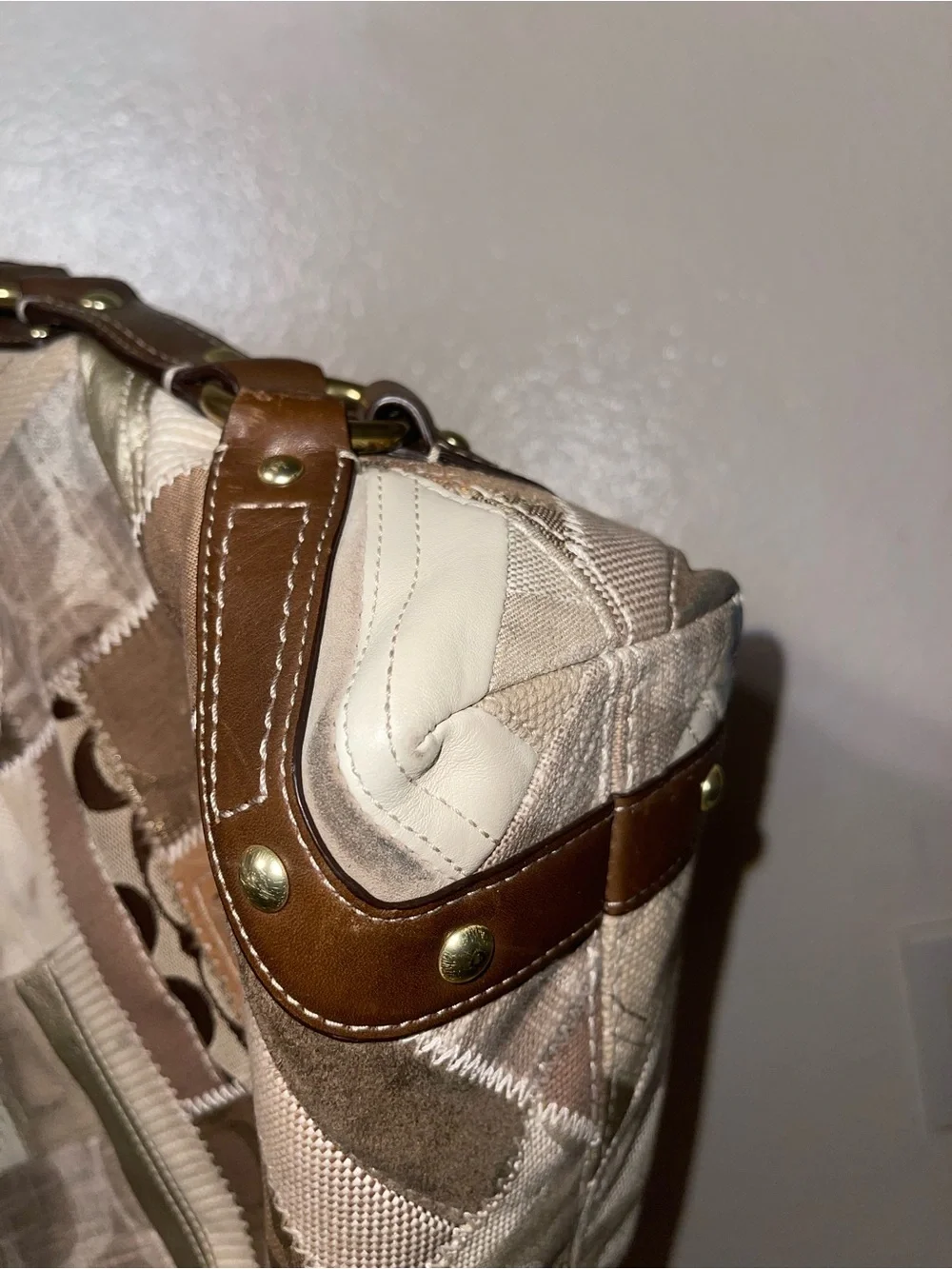 Coach Patchwork Shoulder Bag in Brown, Cream and Metallic